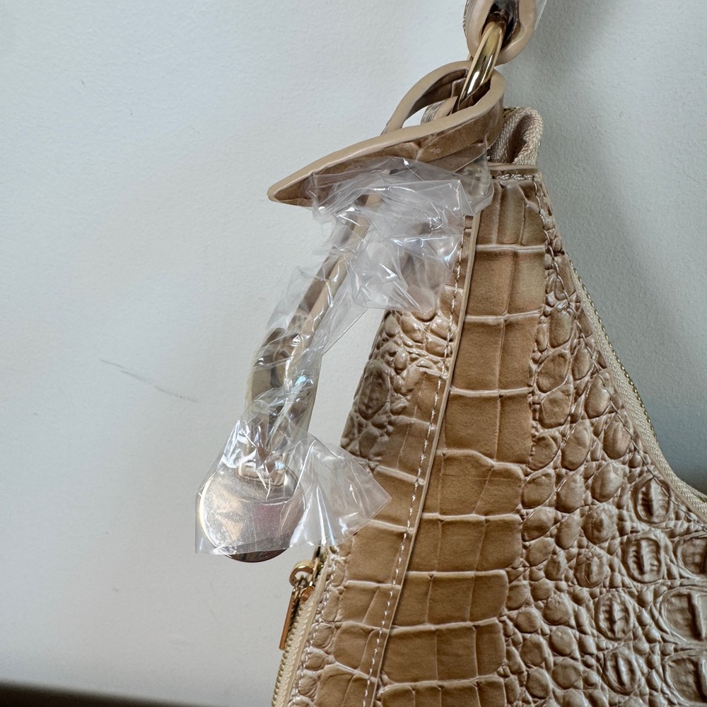 Beige Croc Embossed Faux Leather Hobo Shoulder‎ Bag Handbag Zip Closure - Picture 5 of 13